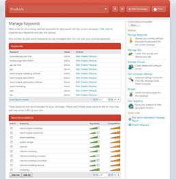 Yield Software manage keywords and recommendations screenshot